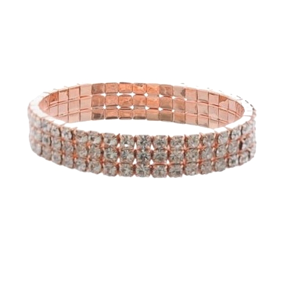 💞💗 Rose Gold Plating Formal Rhinestone Bracelet & Florentine Hoop Earring Set - Picture 8 of 11